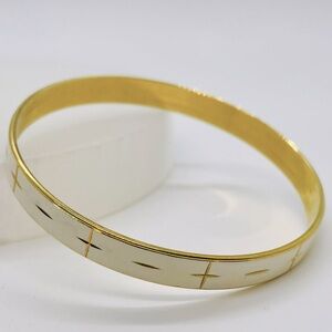 Gorgeous brass/white enamel Indian bangle. Festival ready!